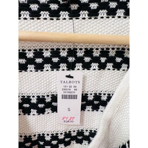 Talbots Womens Cardigan Small White Nautical Cotton Textured Knit Stripe Open - Picture 8 of 9